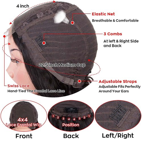 Spotlight 4x4 Lace Front Wig Straight Human Hair Wigs for Black Women 180% Density Brazilian Virgin Lace Closure Wig Pre Plucked With Baby Hair Natural Hairline 20 Inch