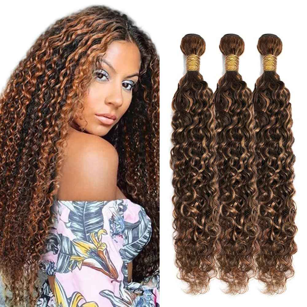 Habiliana Bundles Human Hair 26 28 30 Inch Water Wave P4/30 Human Hair Bundles 11A Unprocessed Brazilian Virgin Quick Weave Hair Extensions for Black Women