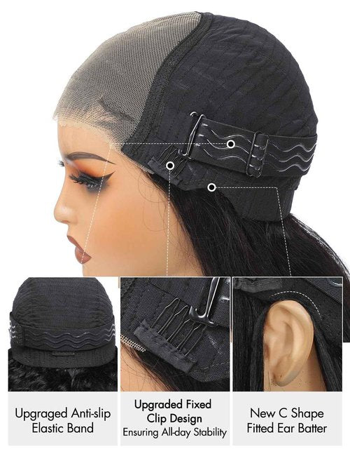 eool Layered Wig Face-Framing Glueless Wigs Human Hair Pre Plucked Pre Cut 200 Density 6X6 Straight HD Lace Front Ready To Wear Wigs Glueless Human Hair For Black Women Beginner Friendly 16 Inch