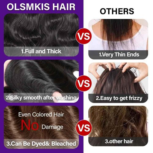 Olsmkis Body Wave Bundles Human Hair 22 24 26 Inch 3 Bundles Human Hair 300g 100% Unprocessed Brazilian Virgin Raw Hair Extensions Natural Black Weave Real Human Hair Bundles for Women