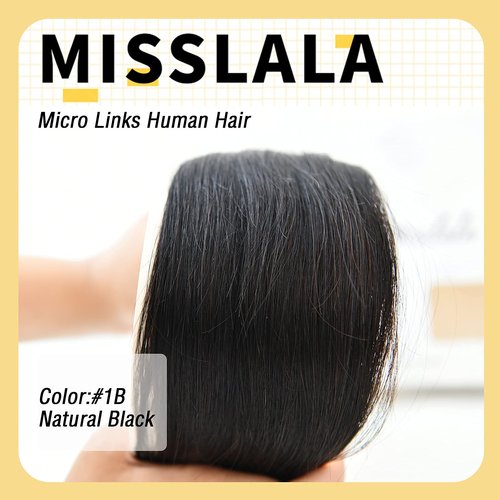 Misslala Microbead Hair Extensions 22 Inch Micro Links Human Hair Extensions Salon Quality Color #1B Off Black Micro Ring Hair Extensions Straight Natural Hair 50s 50g