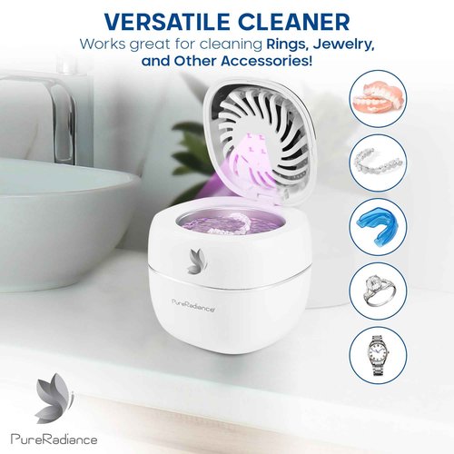 PureRadiance Ultrasonic Retainer Cleaner with Dryer Fan, 45kHz, 3 Cleaning & Drying Modes, 180ml Capacity – Ideal for Retainers, Aligners, Night Guards, Braces, Toothbrushes, & Jewelry (White)