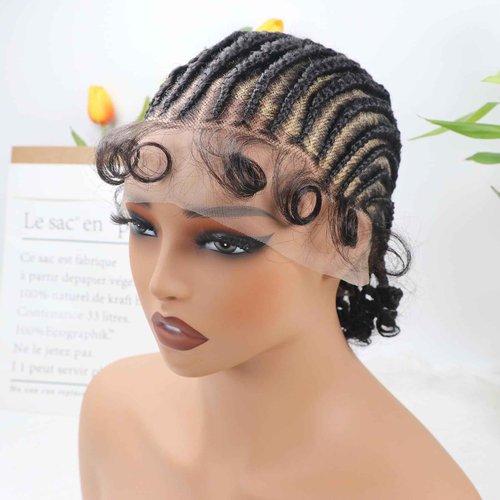 lumeng DIY Cornrow Box Short Braided Wigs for Black Women On-Trend Knotless Hand Tied HD Full Lace Boho Braid Wig with Baby Hair Premium Synthetic African American 9’’ Seamless Blending Unique Look