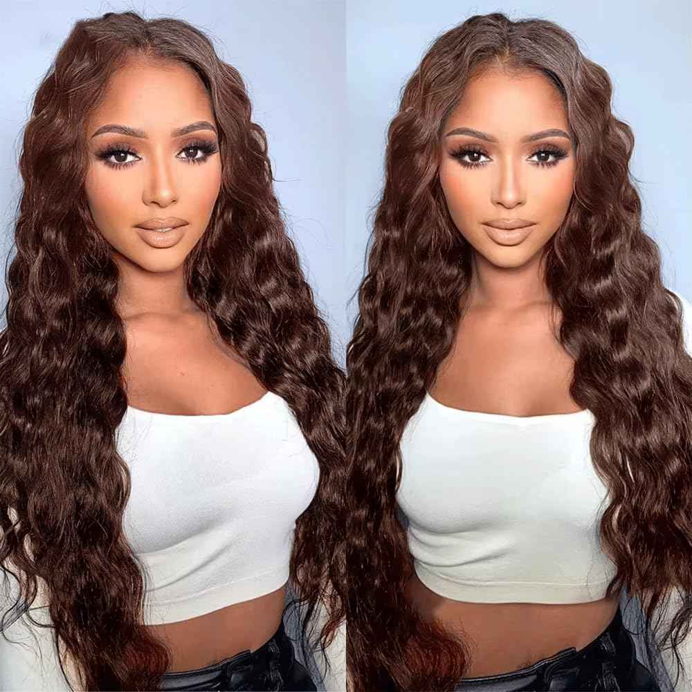 Giginger Bundles Human Hair 14 16 18 Inch Chocolate Brown Deep Wave Human Hair Bundles Deep Curly Unprocessed Quick Weave Soft Sewn In Hair Extensions for Black Women