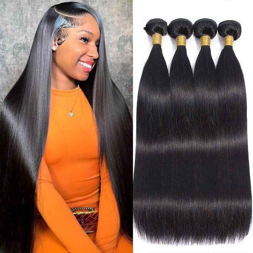 Kareenma Straight Bundles Human Hair 16 18 20 22 Inches 100% Unprocessed Brazilian Virgin Hair Straight Weave Human Hair Bundles 4 Bundles Human Hair Extensions
