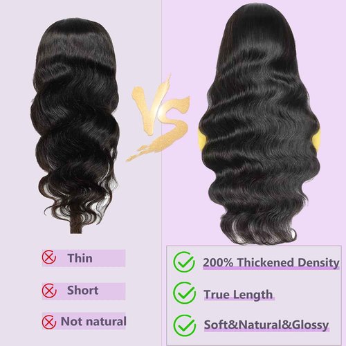 Samrabeauty 30 Inch 13x6 Lace Front Wigs Human Hair 200 Density Body Wave Lace Front Wigs Human Hair HD Lace Wigs for Women Pre Plucked Frontal Natural Black