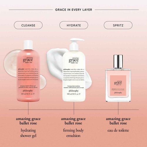 philosophy amazing grace ballet rose eau de toilette - dreamy & floral women's perfume - with notes of rose, lychee & musk - long lasting fragrance - 2 fl oz.