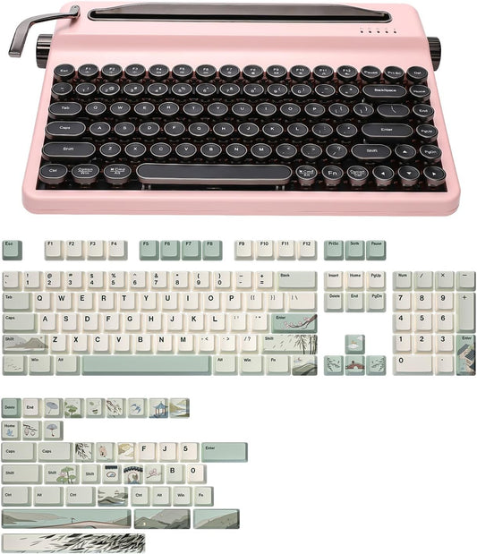 YUNZII QL75 Wireless Typewriter Retro Mechanical Keyboard(Pink, Cocoa Cream V2 Switch),Spring Tea Keycap Cherry(Cherry Profile, Spring Tea)