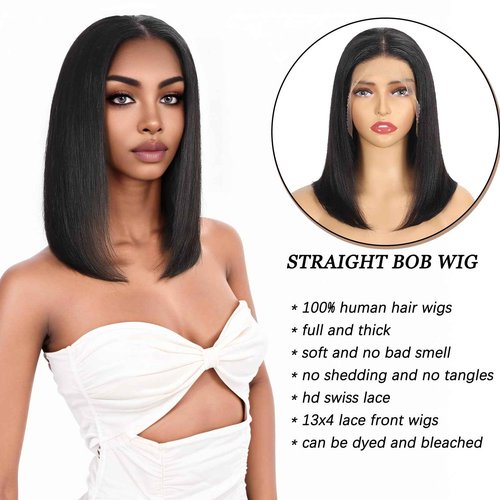 KULYMUWIG Bob Wigs Human Hair 13x4 HD Transparent Lace Front Wigs for Black Women Glueless Straight Bob Wigs 180% Density Frontal Human Hair Bob Pre Plucked Pre Cut Natural Hairline 16 Inch