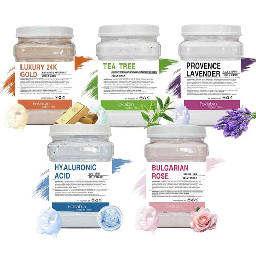 Fokiabin Jelly Mask for Facials Professional Hydrating Deep Cleaning Face Mask Set - 115Fl Oz 5 Treatments (Hyaluronic Acid,Bulgari Rose,24K Gold,Lavender Essence,Tea tree)