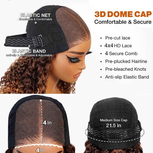 Maytune Wear and Go Glueless Wig Human Hair Pre Plucked Pre Cut 4/27 Highlight Ombre Bob Wig Human Hair Honey Blonde Deep Wave HD Lace Front Wig 4x4 Curly Closure Human Hair Wigs for Women 10 INCH