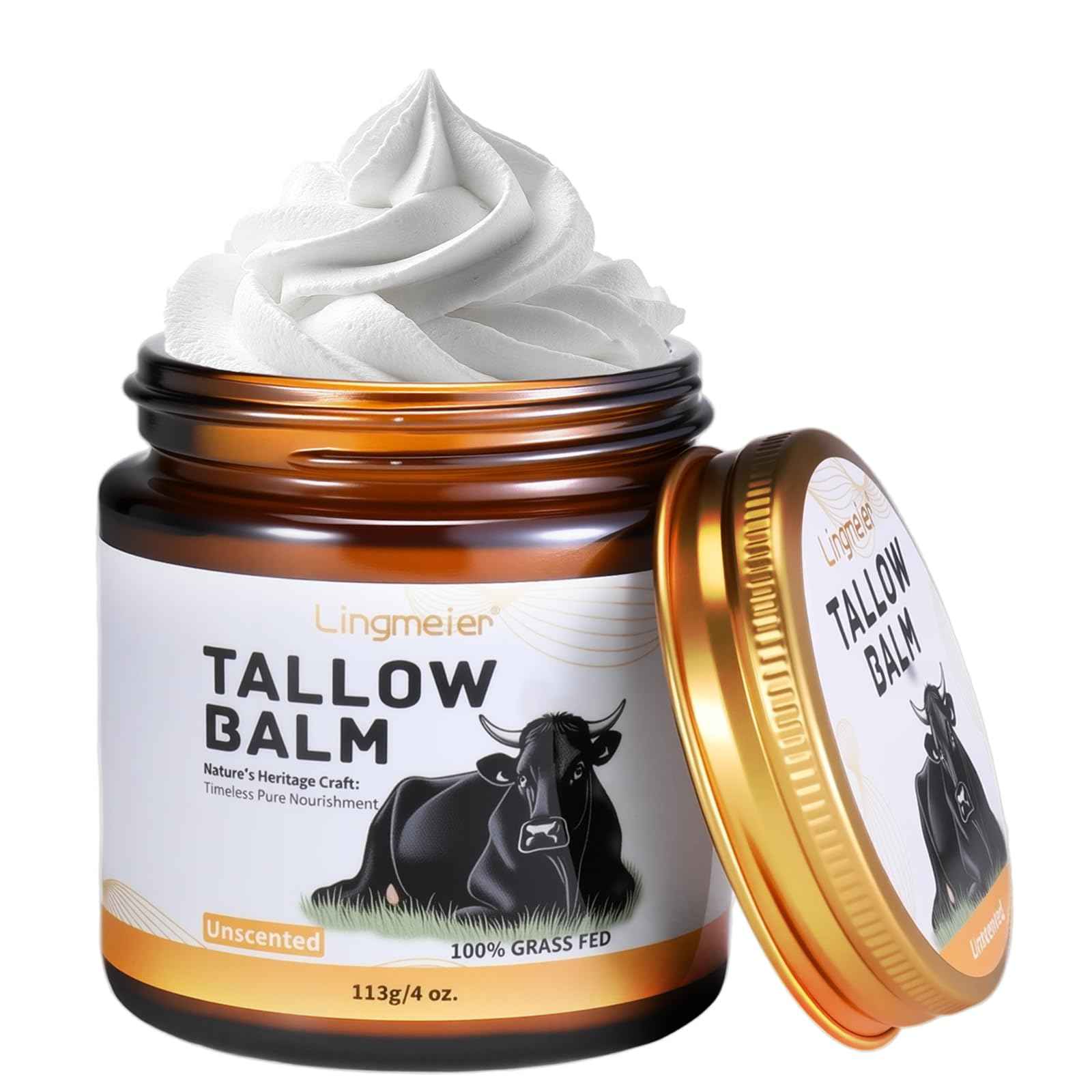 Lingmeier Beef Tallow for Skin, Tallow and Honey Balm, Organic Grass-Fed Beef Tallow for Skin with Raw Honey & Jojoba Oil, Whipped Moisturizer for Face & Body, Dry Skin Care, Non-Greasy