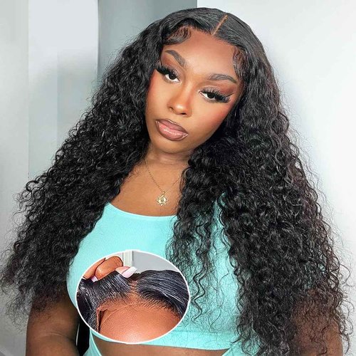 RUI MEI SI Wear And Go Glueless Wigs Human Hair Pre Plucked Pre Cut for Beginners Deep Wave Lace Front Wigs Human Hair 4x4 HD Lace Closure Deep Curly Wigs Human Hair for Women 26 Inch 180% Density