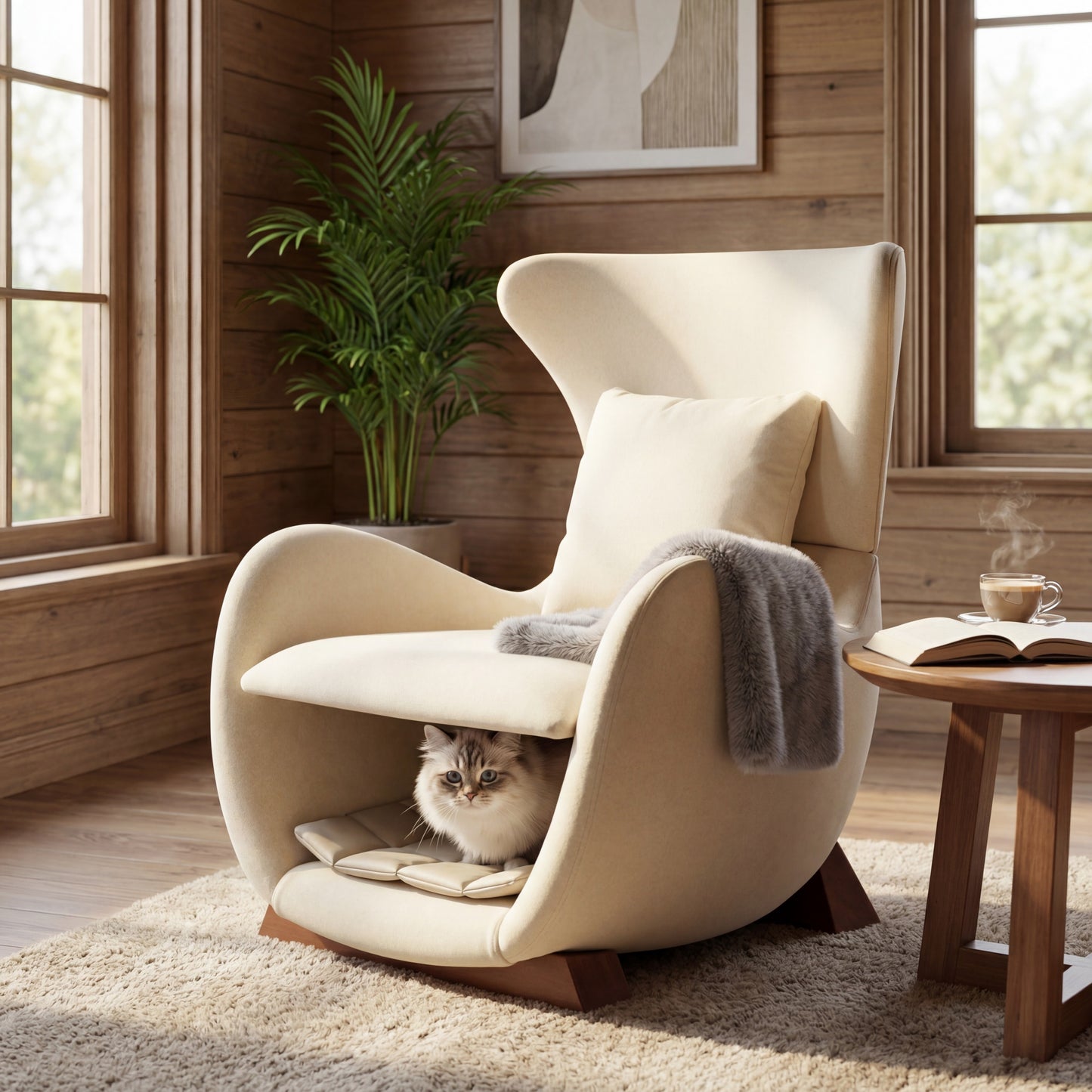 Beige Polyester Accent Chair with Pet Storage - 330 Lbs Capacity