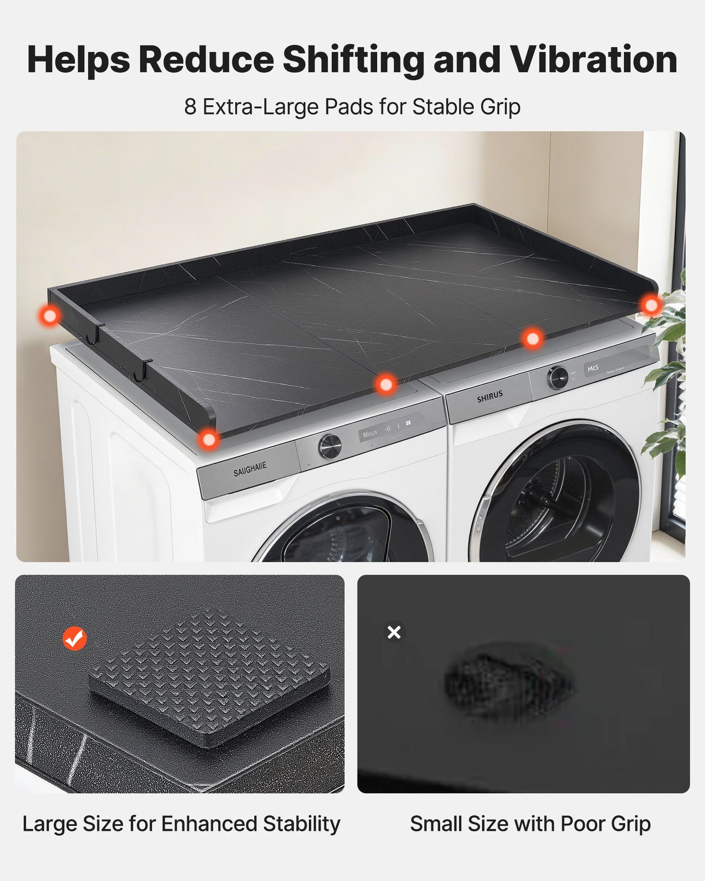 Marble Countertop for Washer and Dryer - 54 x 27.5 Inch Laundry Surface with Edges & Hooks, Water-Resistant Laundry Topper for Laundry Room Organization