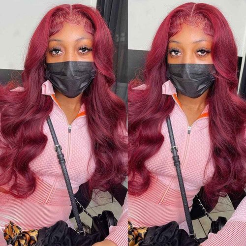 Burgundy Body Wave Human Hair Wigs Glueless Lace Front Wig 150% Density Pre Plucked Hair for Black Women (16inch, 13x4 lace front wig)