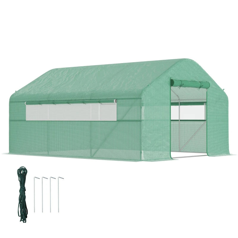 Green Tunnel Greenhouse Hoop House with Galvanized Steel Frame & Large Windows