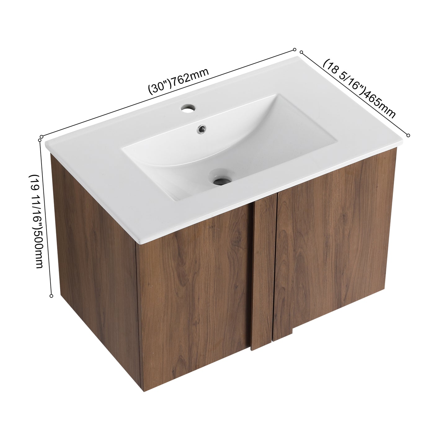 30" Wall-Mounted Bathroom Vanity with Sink - Brown Ebony
