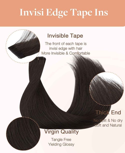 GOO GOO Invisi edge Tape in Hair Extensions Human Hair, 2 Dark Brown 20pcs 20inch 50g, Virgin Human Hair Tape ins, Seamless Injected Tape in Hair Extensions