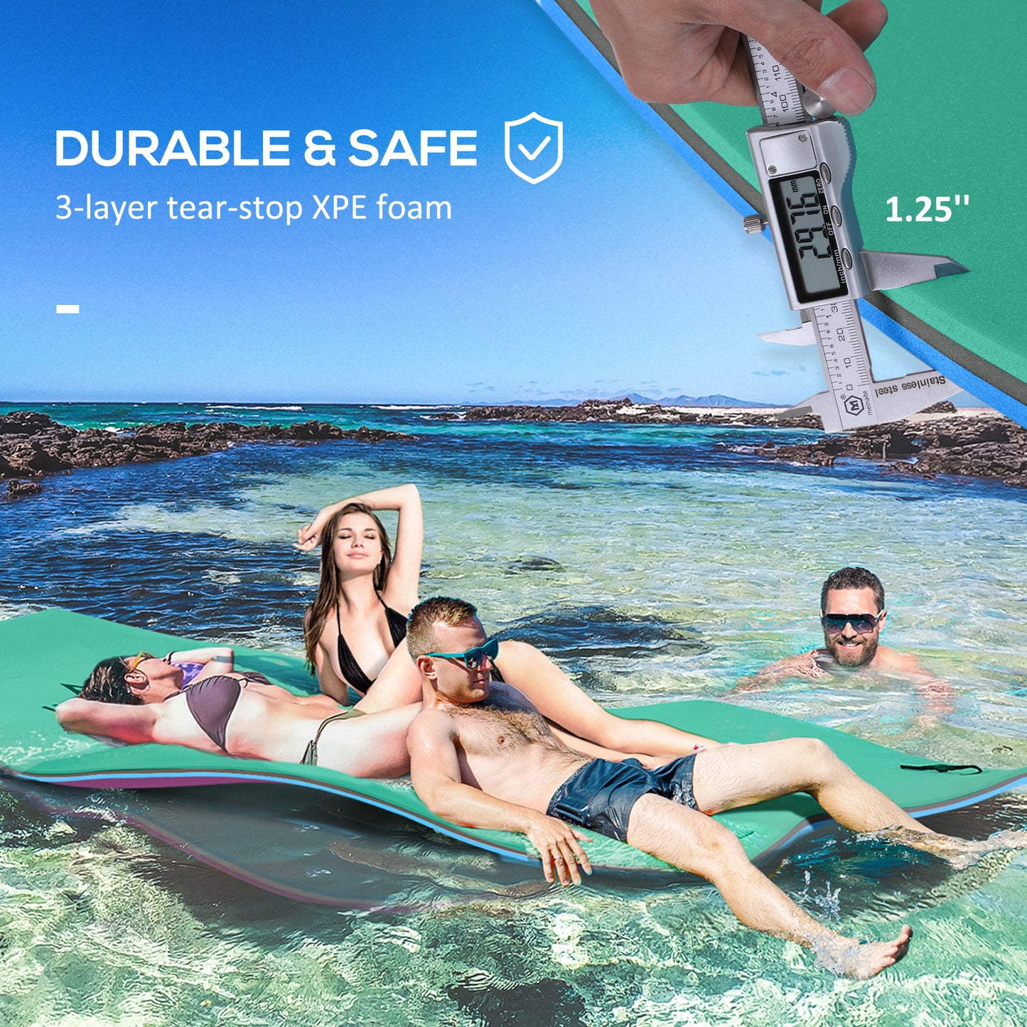 12' x 5' Floating Water Mat with Cup Holder for 2-3 People - Green