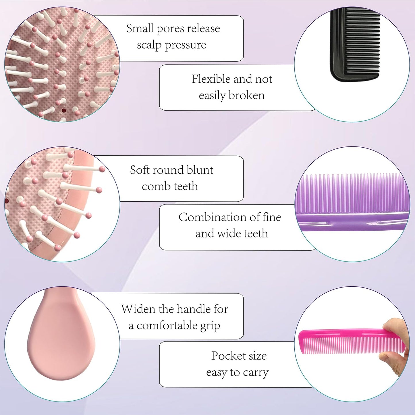 112 Pieces Mini Hair Brush, Detangling Hair Combs Set, Include 56 Travel Mini Brush for Hair 56 Fine Wide Hair Combs Wet Dry Hair for Girls Women Boys Men