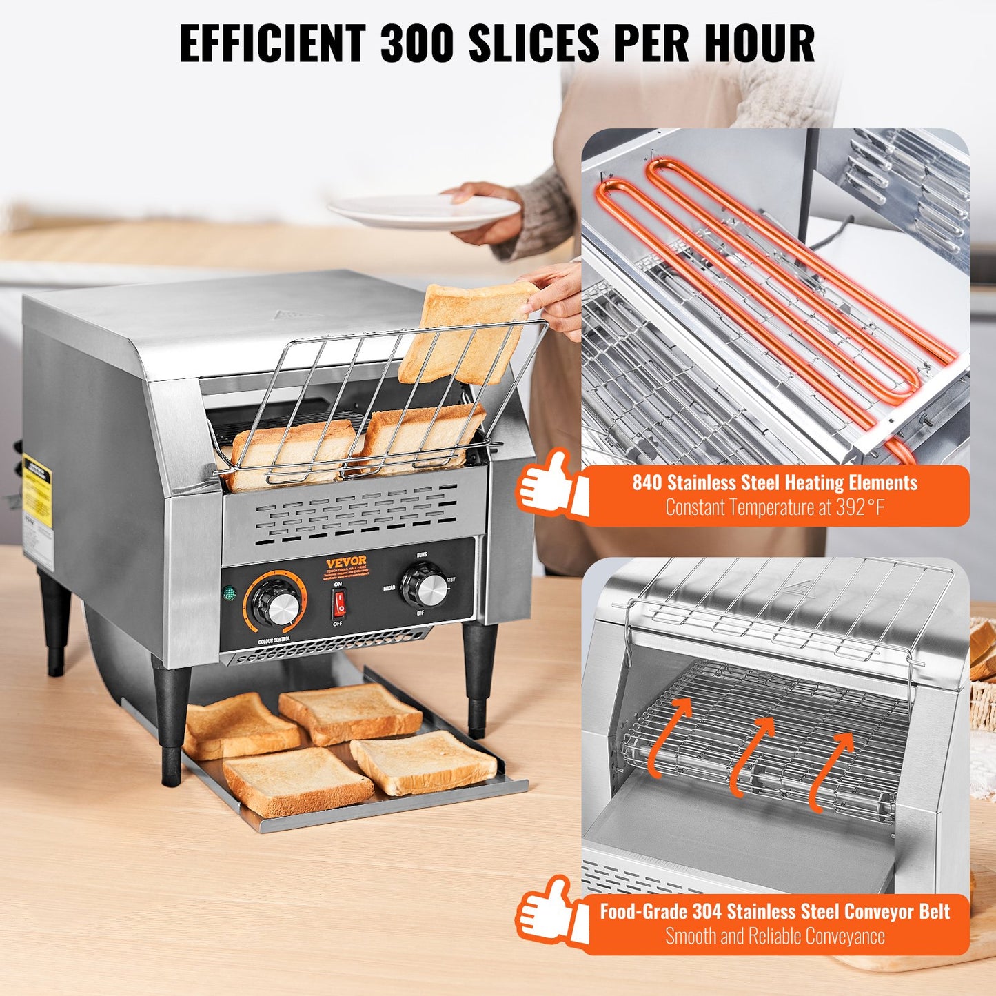 Commercial Conveyor Toaster 300 Slices/Hour Stainless Steel Restaurant Toaster