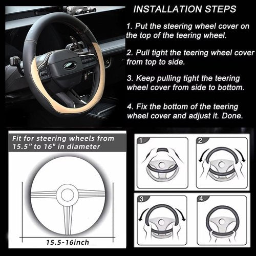 Valleycomfy Microfiber Leather Steering Wheel Cover Large-Size for F150 F250 F350 Ram 4Runner Tacoma Tundra Range Rover Model S X with 15 1/2 inches-16 inches Outer Diameter Beige