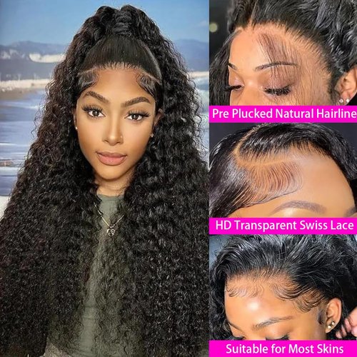 VANTELUVE Deep Wave Lace Front Wigs Human Hair Pre Plucked 200% Density 13x4 Deep Curly Frontal Wigs with Baby Hair for Black Women Natural Color 24inch