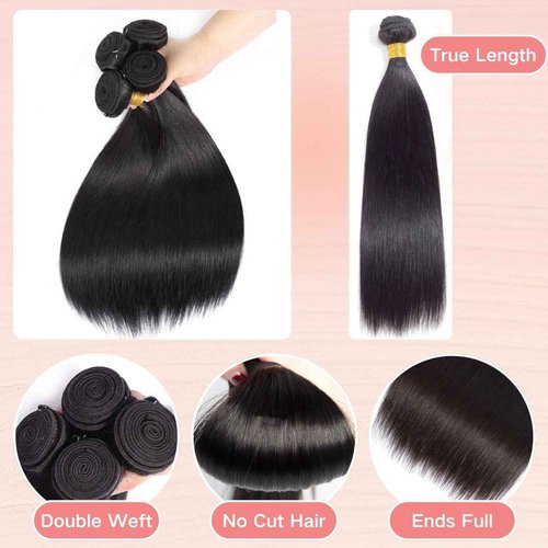 Aliprincess 12A Human Hair Bundles 18 20 22 24 4 Straight Bundles 100% Unprocessed Brazilian Virgin Hair Deals Human Hair Extensions Quick Weave Natural Black for Women