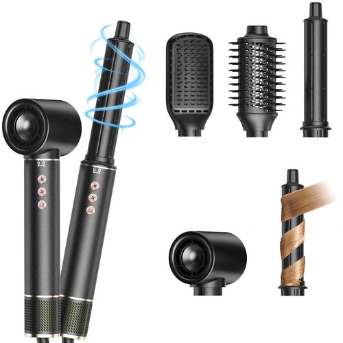 Yeshuai Hair Dryer Brush 5 in 1 Autowrap Hot Air Hair Styler with High-Speed Aluminum Alloy Blow Dryer Brush Volumizing, Straightening & Fast Drying with Negative Ion, No Heat Damage, Black