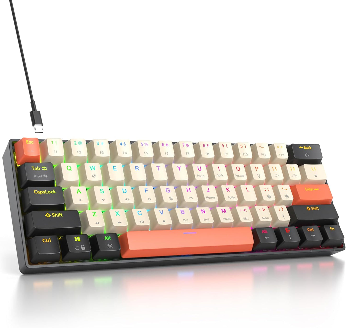 60 Percent Gaming Keyboard Mechanical with Linear Red Switch, 65% Wired Ultra-Compact Mini Keyboard Rainbow with PBT Keycaps for Ps4/Ps5/Xbox(68 MonsterB)
