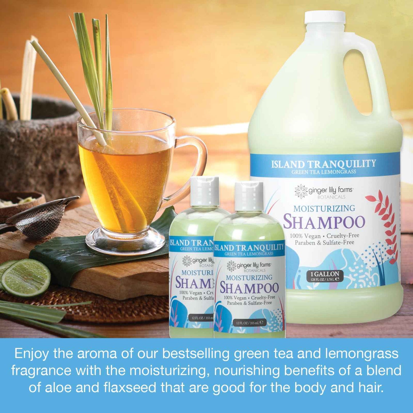 Ginger Lily Farms Botanicals Hospitality Kit, Island Tranquility, 9-Pc Set Includes Shampoo, Conditioner & Body Wash, 100% Vegan & Cruelty-Free, Green Tea Lemongrass Scent