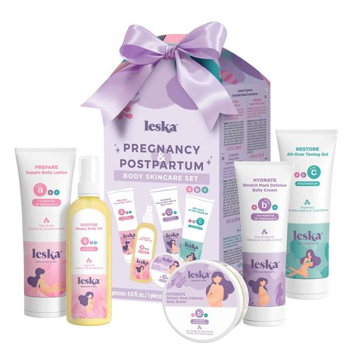 Leska Maternity Gift Set | Belly Lotion, Belly Oil, Stretch Mark Defense Cream & Belly Butter, Toning Gel | All-Stages Skincare for Pregnancy & Postpartum | New Mom Gifts (Set of 5, 4-4.93oz each)