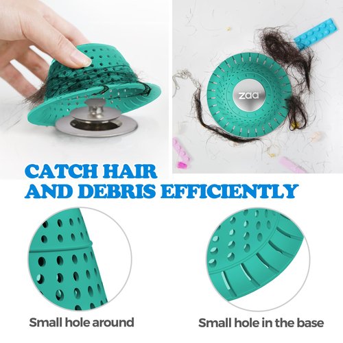 zaa Bathtub Drain Hair Catcher, Silicone Collapsible 1 Pack Drain Protector for Pop-Up and Regular Drains of Shower, Bathtub, Tub, Bathroom, Sink, Mint Green