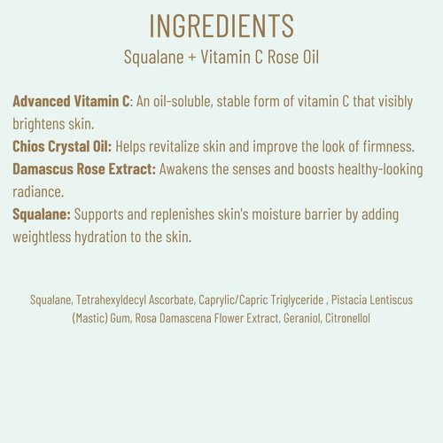 BIOSSANCE Squalane + Vitamin C Rose Advanced Facial Oil - Brightening, Firming, and Hydrating Serum for All Skin Types - Chios Crystal Oil, Damascus Rose Extract & Squalane for Radiance - 1oz