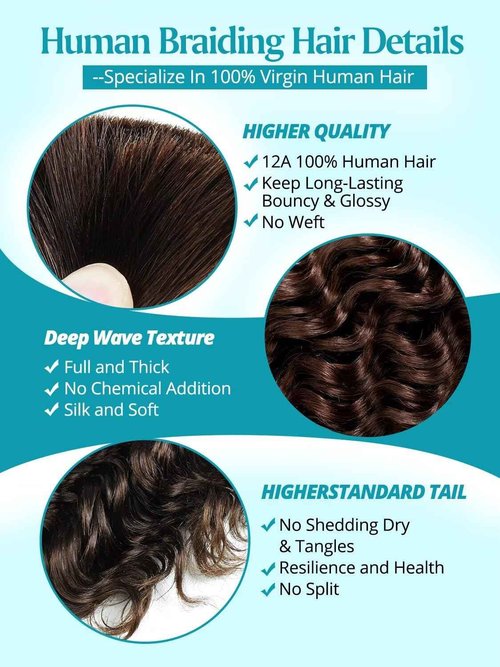 160g 5 Bundles/Pack Chocolate Brown Human Braiding Hair for Boho Braids 20 Inch Curly Boho Hair for Braiding Knotless 12A Deep Wave Bulk Bohemian Color 4