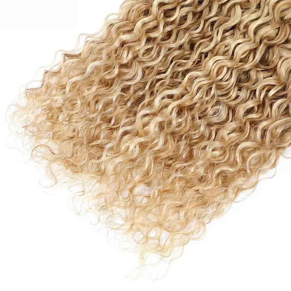 26 Inch P27/613 Highlight Blonde Human Braiding Hair for Boho Braids 150g Deep Wave Bulk Human Hair Knotless Boho Braiding Curly Virgin No Weft Extensions Bohemian Braids 3 Bundles/Pack Caramel