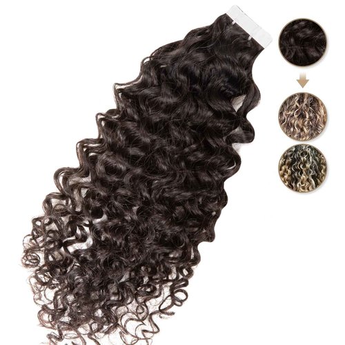 Clytie Raw Curly Tape in Hair Extensions Real Human Hair, Bleachable Tight Curly Human Tape ins Hair Extensions 20 PCS 16IN, Salon Light Weight Deep Curly Tap in 50g Invisible Taping for Thin Hair