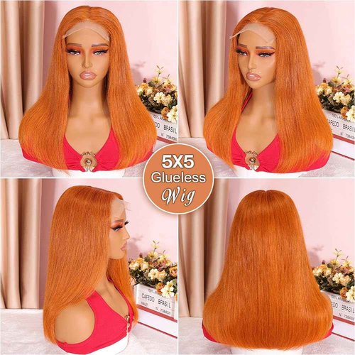 Ailwelia Wear and Go Glueless Bob Wig Human Hair 200% Density 5x5 HD Lace Closure Wigs For Black Women Glueless 5x5 Closure Wigs Human Hair Pre Plucked Bob Ginger Color 24 Inch