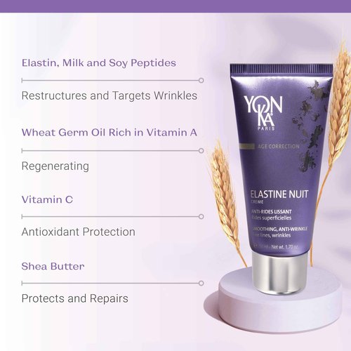 Yon-Ka Elastine Nuit Anti-Wrinkle Night Cream | Anti Aging Facial Moisturizer and Eye Cream | Soften Fine Lines and Wrinkles with Vitamin C and Elastin Peptides | Paraben-Free | 1.70 oz