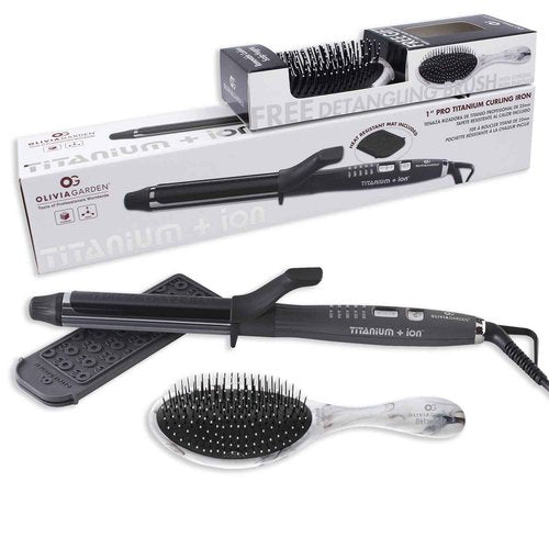Olivia Garden Titanium + Ion High Performance Professional Curling Iron - Dual Voltage, Snag-Free Styling - Fast Heat Up to 455°F with Heat Resistant Heat Mat/Pouch