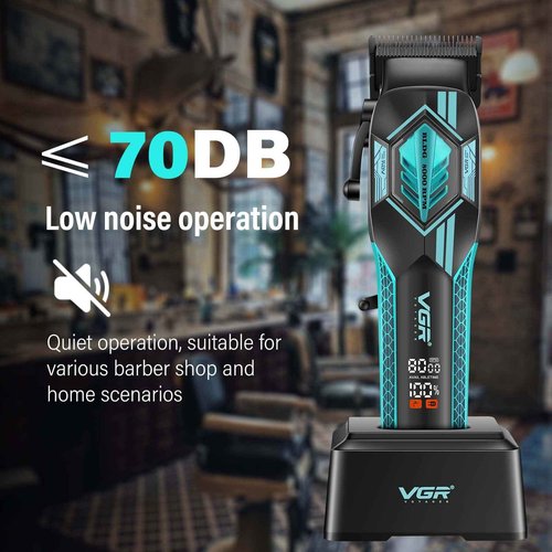 VGR 119 Professional Cordless Hair Clippers for Men, Rechargeable Barber Clippers with Base, Lithium-ion Battery Hair Cutting Machine with BLDC Motor and Ceramic Blades for Home and Barber, Green