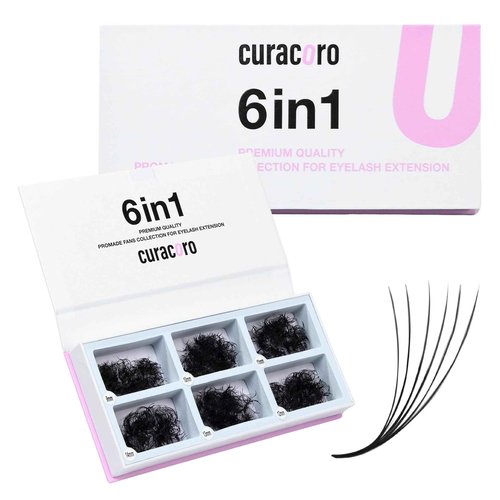 Curacoro Promade Mix 1500 Fans - Handmade Volume Eyelashes, Multi Selections From 5D To 12D, C CC D Curl, Thickness 0.03~0.1 mm, 9-18mm Length, Long Lasting & Easy Application (5D-0.07 CC, 9-14mm)