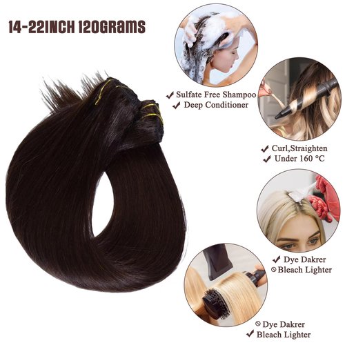 8PCS Dark Brown Clip In Hair Extensions Real Human Hair, 12A Naturally Soft Hair Extensions 120G 100% Virgin Human Hair Extensions for Women(18 Inch, 22Clips)