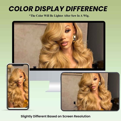 ALHER Color #27 Honey Blonde Single Bundle Body Wave 22 Inch, Blonde Bundles Human Hair Sew In Weave Wavy Bundles for Black Women, 12A 100% Unprocessed Brazilian Virgin Remy Hair Soft Thick