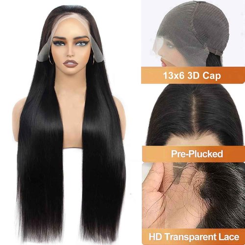 OOVVDA 30 Inch 13x6 Lace Front Wigs Human Hair Straight Lace Front Human Hair Wig Pre Plucked 200 Density Glueless Natural Black Straight Wig 13x6 HD Lace Frontal Wigs for Women