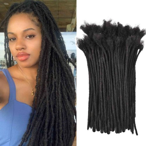Biubiulom 6Inch-24Inch Dreadlock Extensions Loc Extensions Human Hair for Men/Women 100% Real Human Hair Permanent Dreadlock Extensions Human Hair Can Be Dyed (0.6cm#1B, 16inch/30strands)