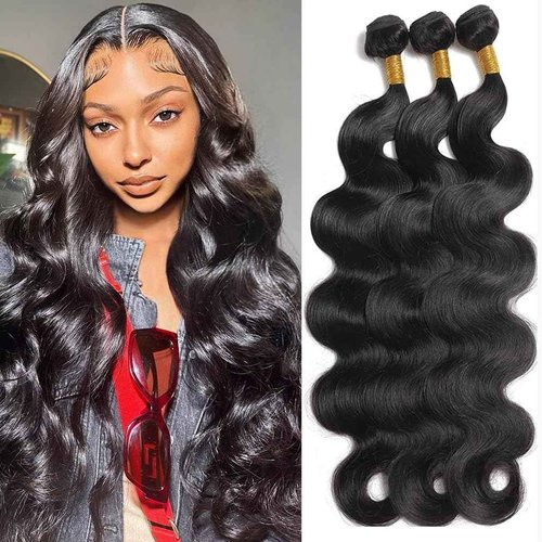 Cirvty 12A Human Hair Bundles 20 20 20 Inch Body Wave Bundles Human Hair Weave 3 Bundles Human Hair Weft Unprocessed Human Hair Bundles 100% Brazilian Human Hair Bundle Natural Black