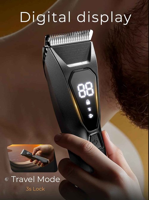 Lijecozy Men's Body Trimmer with Wireless Charging & LED Display, Ceramic Blade Electric Shaver for Pubic Hair, Waterproof with 3 Combs