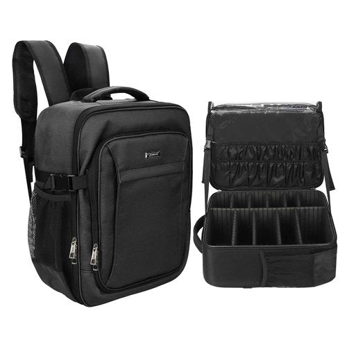 Relavel Makeup Backpack, Professional Travel Train Case Makeup Artist Kit Set Bag for Women Extra Large Cosmetic Organizer, Brush Storage Holder, with Adjustable High Dividers, Black